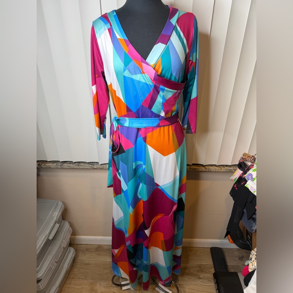 Locryz Colorful Geometric Wrap Around Maxi Dress Size Large